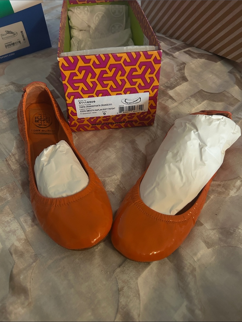 Tory Burch Orange Patent Ballet Flats